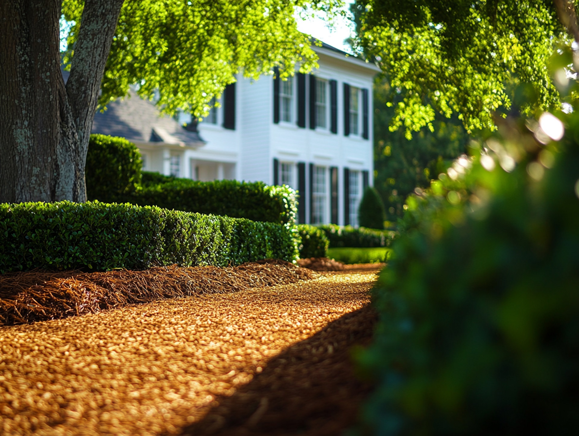 Fresh Mulch and Trimmed Hedges