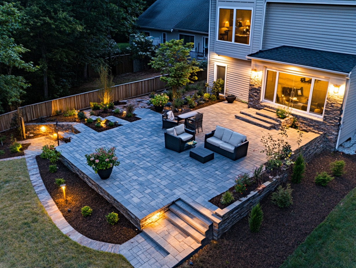 hardscape with mixed-material patio pavers