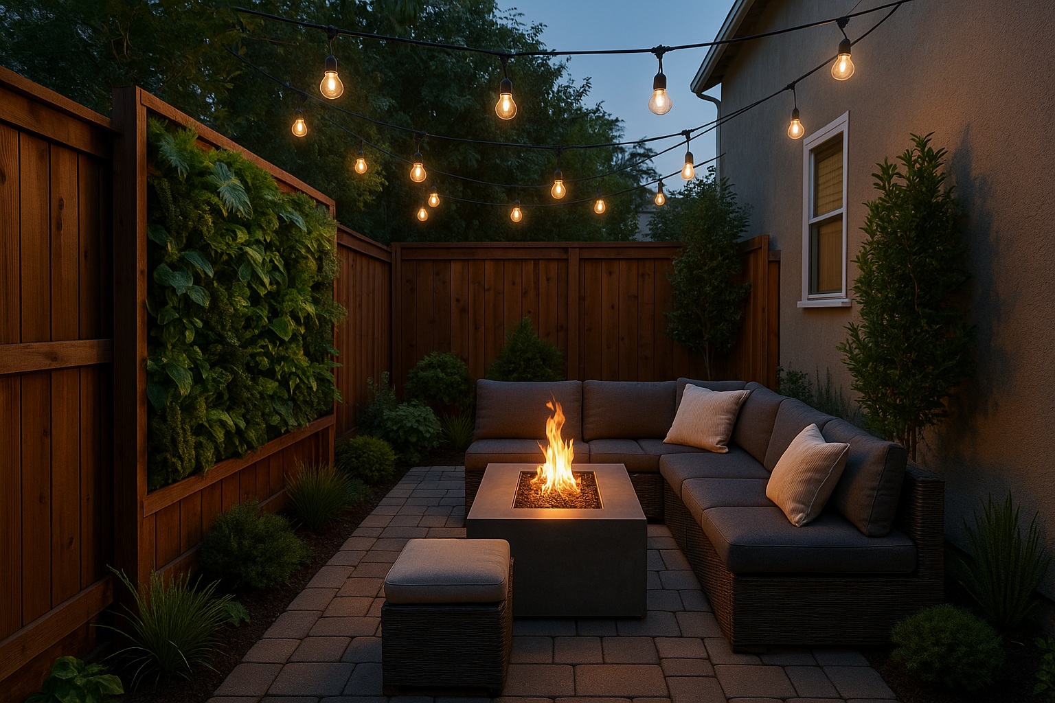Cozy Backyard Oasis at dusk