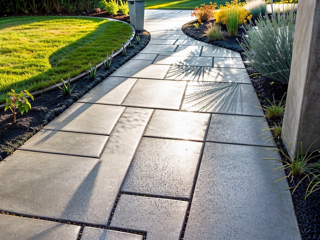 broom-textured concrete path with sunlight casting shadows