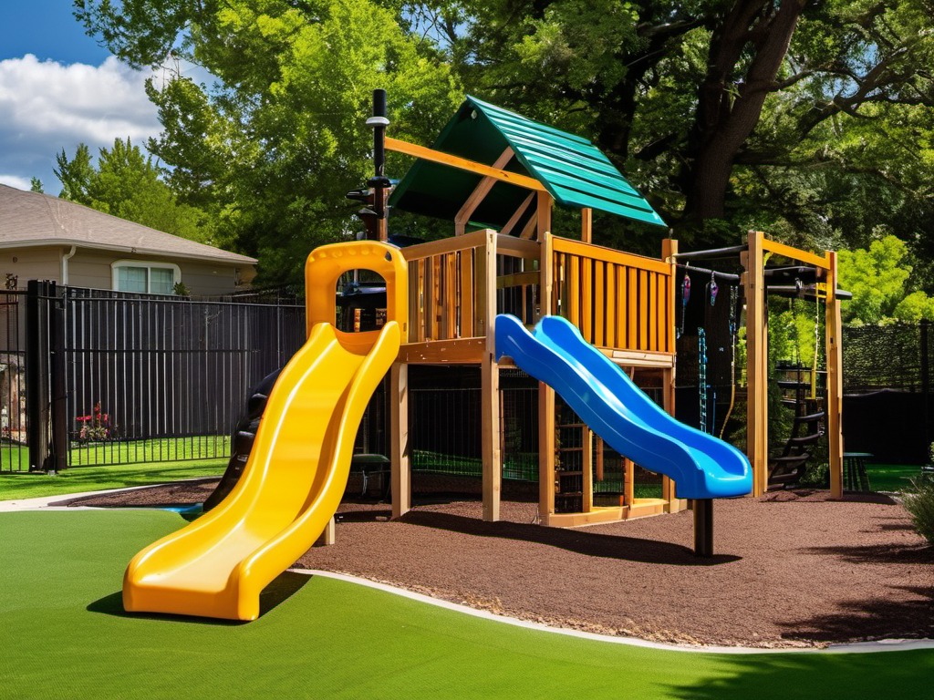 soft artificial turf lawn with play structure