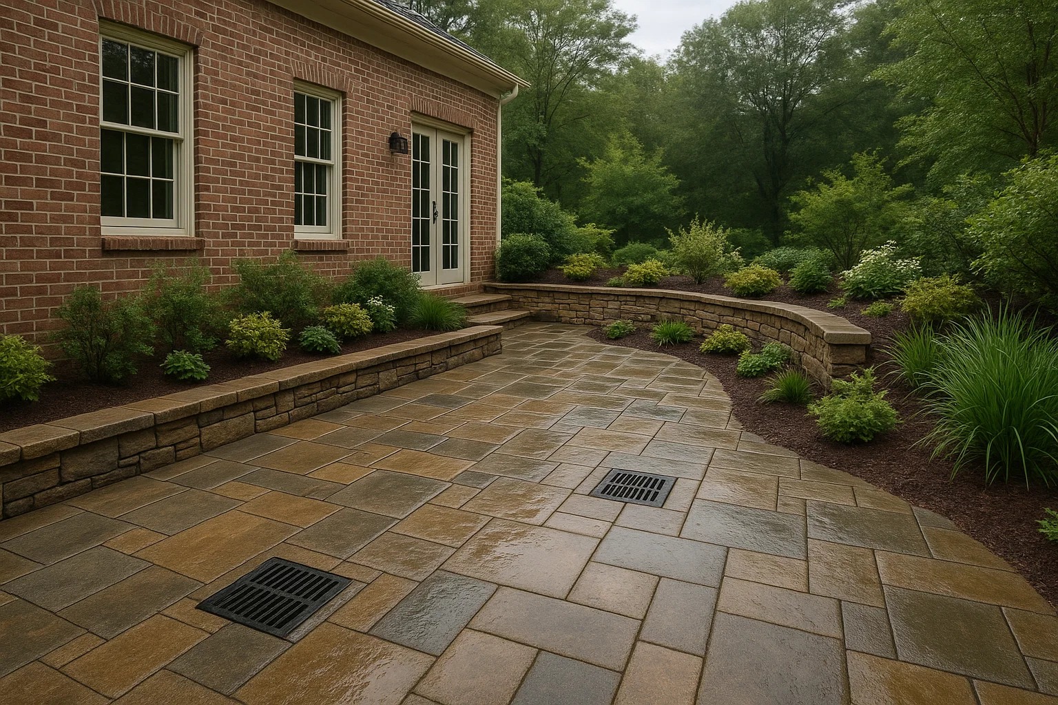 Carolina-style brick home featuring stone pavers