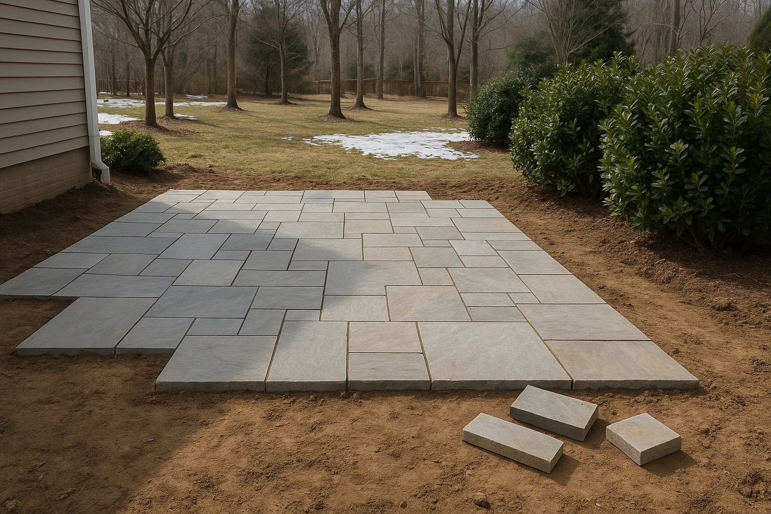 New stone patio installation underway