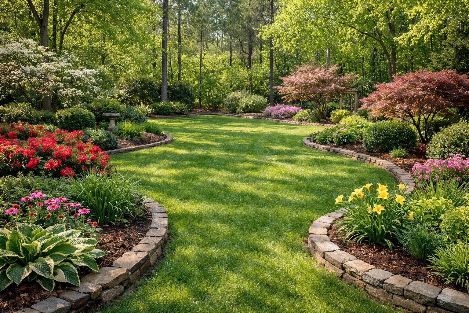backyard landscape in spring