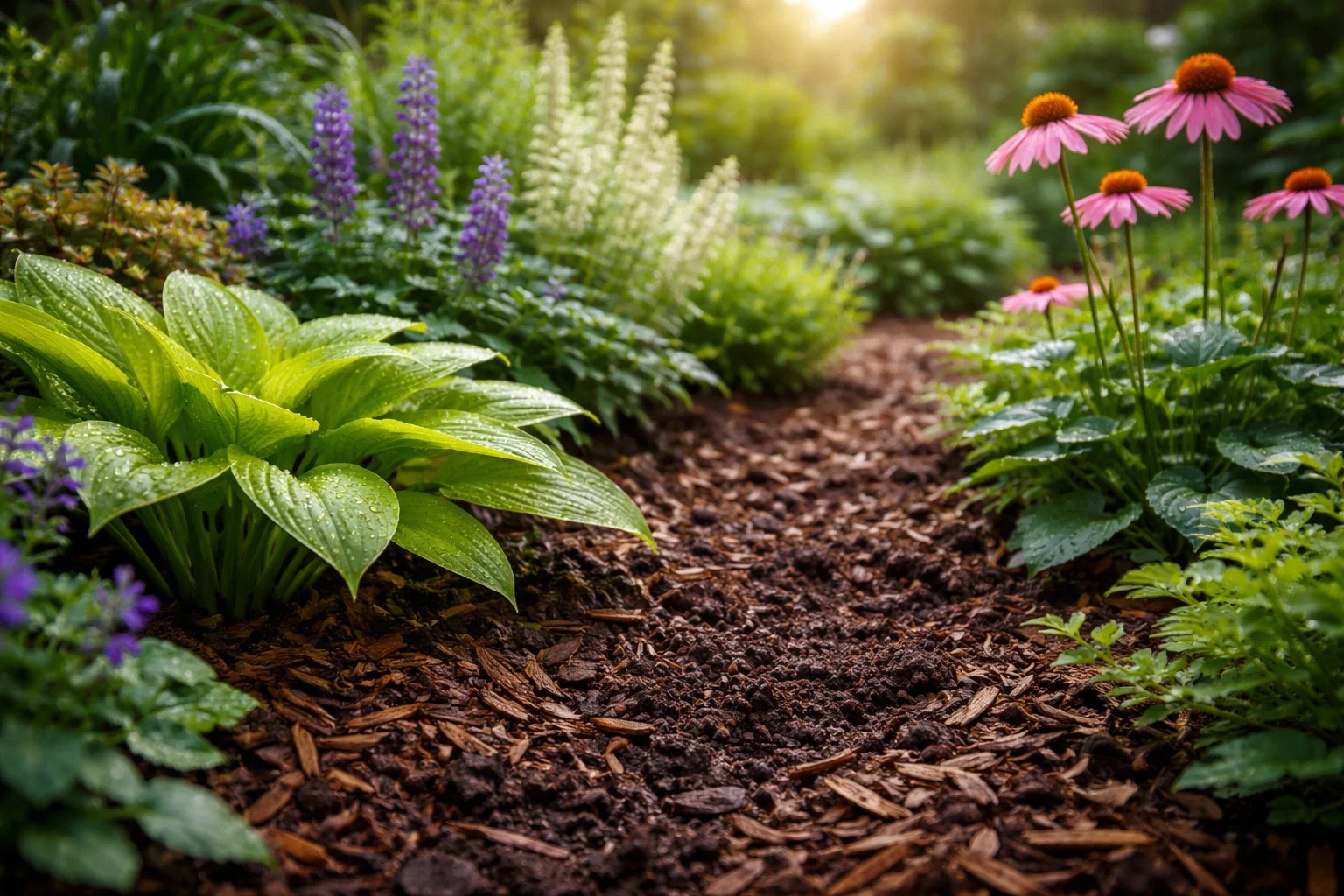 healthy landscaped garden bed with moist soil