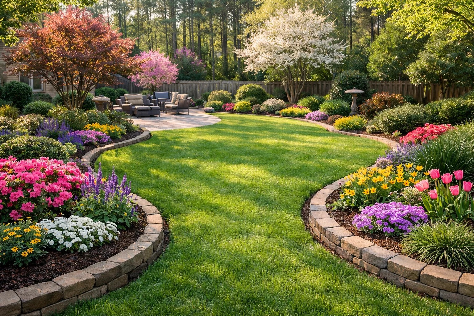 suburban backyard in early spring