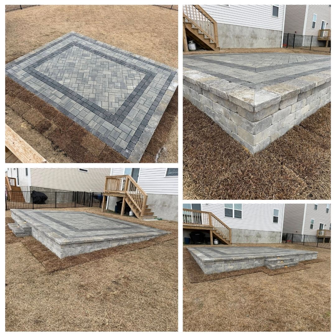 Elevated patio with lights