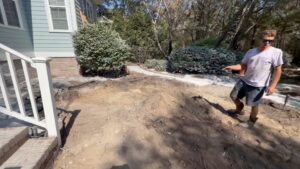 Matt surveying the freshly cleared backyard