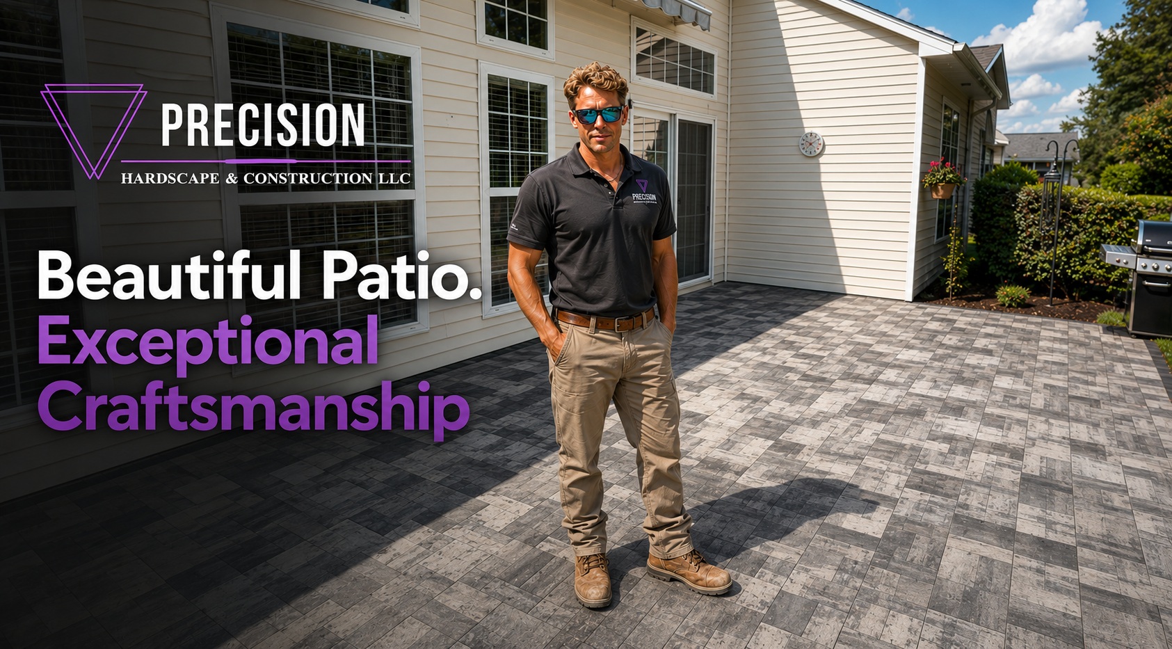 420 square foot Techo-Bloc Blu 60 paver patio with contrast border and glacier center field — Precision Hardscape & Construction, coastal Carolina